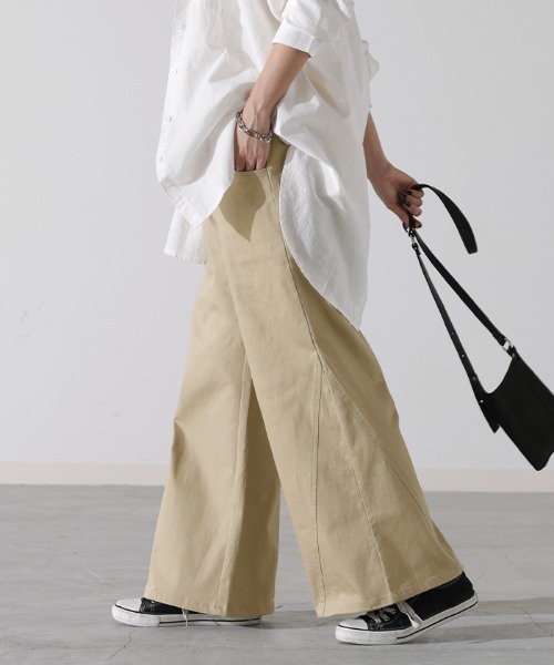 HUG.U(ハグユー)の「ワイドパンツ(チノパンツ・レディース・ネイビー/サンドベージュ/ダークグレー/ブラック/カーキ/アイボリー/ライトベージュ・M(レギュラー丈)/M(トール丈)/L(レギュラー丈)/L(トール丈)/2L(レギュラー丈)/2L(トール丈)/3L(レギュラー丈)/3L(トール丈))」の22枚目の写真