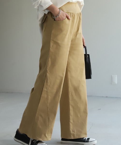 HUG.U(ハグユー)の「ワイドパンツ(チノパンツ・レディース・ネイビー/サンドベージュ/ダークグレー/ブラック/カーキ/アイボリー/ライトベージュ・M(レギュラー丈)/M(トール丈)/L(レギュラー丈)/L(トール丈)/2L(レギュラー丈)/2L(トール丈)/3L(レギュラー丈)/3L(トール丈))」の16枚目の写真