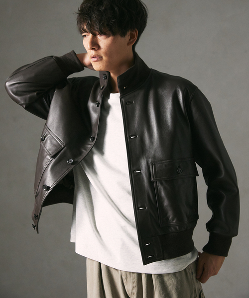 SKOOKUM(スクーカム)の「SKOOKUM / スクーカム 別注 A-1 バルスタージャケット(ライダースジャケット・メンズ・ブラック/ブラウン・MEDIUM/LARGE)」の15枚目の写真