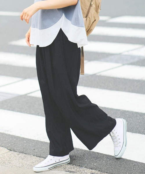 studio CLIP（スタディオクリップ）の「【みんなのリクエスト×佐藤かなさんコラボ】多機能ギャザーワイドパンツ[プチ・プラスサイズあり]（その他パンツ・レディース・ラベンダー/ブラウン/ブラック・LARGE/PF/ﾌﾘｰ(L)/MEDIUM）」の2枚目の写真
