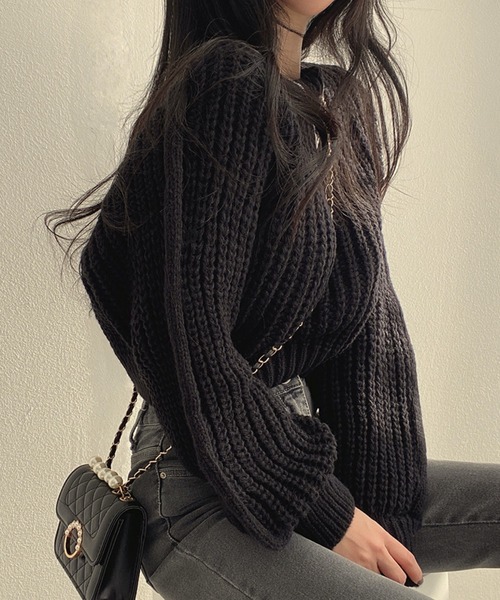 Nia(ニア)の「Nia(ニア)/ルーズショートニット(ニット/セーター・レディース・ピンク/ブラウン/ホワイト/ブラック・FREE)」の3枚目の写真