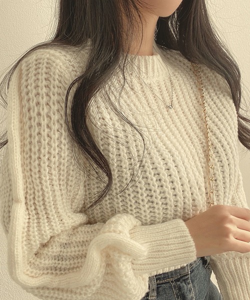 Nia(ニア)の「Nia(ニア)/ルーズショートニット(ニット/セーター・レディース・ピンク/ブラウン/ホワイト/ブラック・FREE)」の7枚目の写真