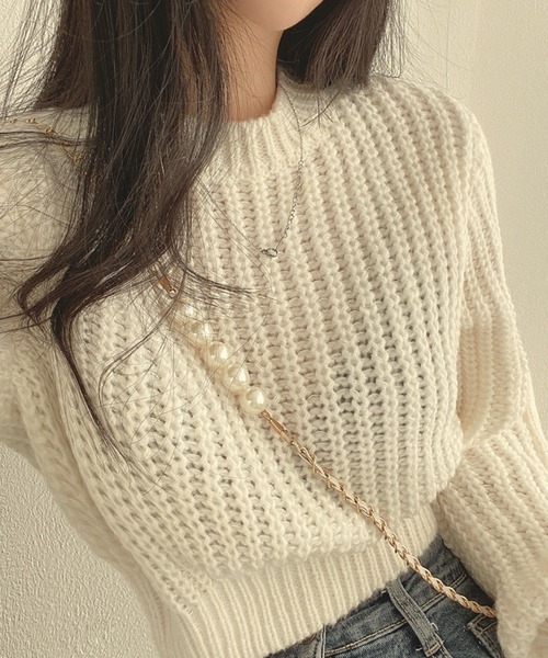 Nia(ニア)の「Nia(ニア)/ルーズショートニット(ニット/セーター・レディース・ピンク/ブラウン/ホワイト/ブラック・FREE)」の8枚目の写真