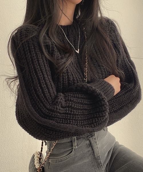 Nia(ニア)の「Nia(ニア)/ルーズショートニット(ニット/セーター・レディース・ピンク/ブラウン/ホワイト/ブラック・FREE)」の11枚目の写真