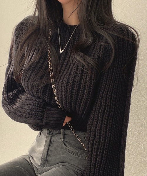 Nia(ニア)の「Nia(ニア)/ルーズショートニット(ニット/セーター・レディース・ピンク/ブラウン/ホワイト/ブラック・FREE)」の12枚目の写真