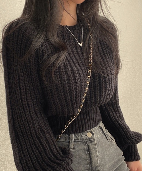 Nia(ニア)の「Nia(ニア)/ルーズショートニット(ニット/セーター・レディース・ピンク/ブラウン/ホワイト/ブラック・FREE)」の13枚目の写真