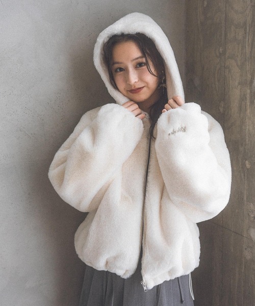 極美品⭐️ラビットファー ポンチョ風 シヨートコート 大きい襟 もこもこ M セール】【洗える！】モコモコファーフーディ（その他アウター