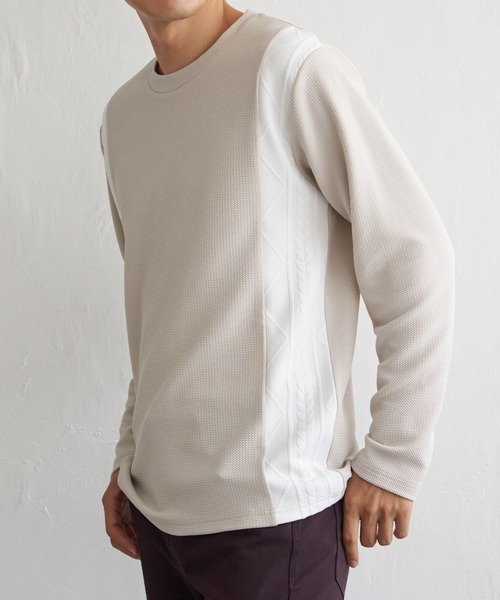 ikka(イッカ)の「フクレジャカード切り替えロンT(Tシャツ/カットソー・メンズ・オリーブ/ホワイト/ネイビー/ベージュ・M/L/XL/S)」の2枚目の写真