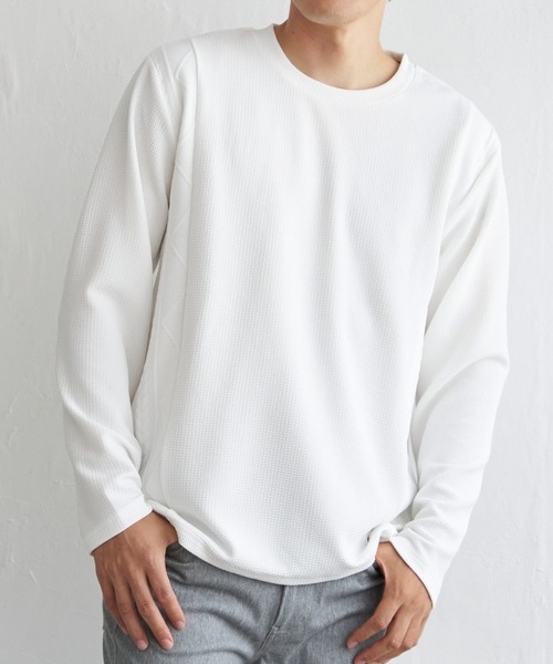 ikka(イッカ)の「フクレジャカード切り替えロンT(Tシャツ/カットソー・メンズ・オリーブ/ホワイト/ネイビー/ベージュ・M/L/XL/S)」の1枚目の写真