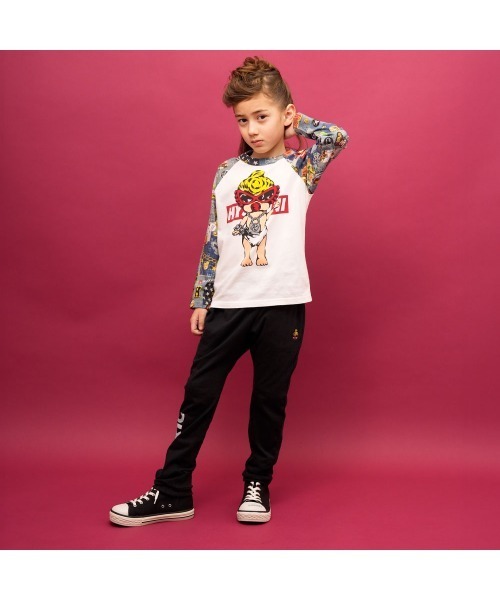 HYSTERIC MINI（ヒステリックミニ）の「MINI DOLL SCRATCH DENIM ラグラン長袖Tシャツ（Tシャツ/カットソー・キッズ・ホワイト/ライトピンク・105/110/120）」の2枚目の写真