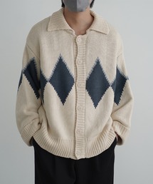 【molk】アーガイル袖ロールアップカウチンニットカーディガン