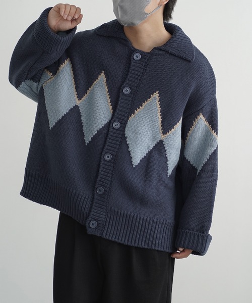 molk（モルク）の「【molk】アーガイル袖ロールアップカウチンニットカーディガン（カーディガン/ボレロ・メンズ・グリーン/ネイビー/ベージュ・XS/S/M）」の7枚目の写真