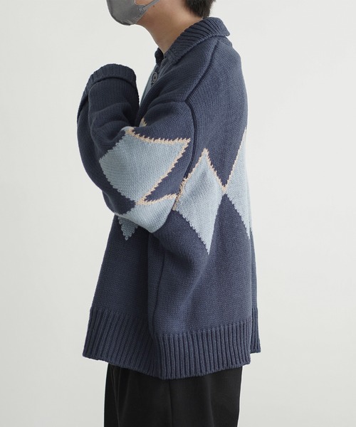molk（モルク）の「【molk】アーガイル袖ロールアップカウチンニットカーディガン（カーディガン/ボレロ・メンズ・グリーン/ネイビー/ベージュ・XS/S/M）」の9枚目の写真