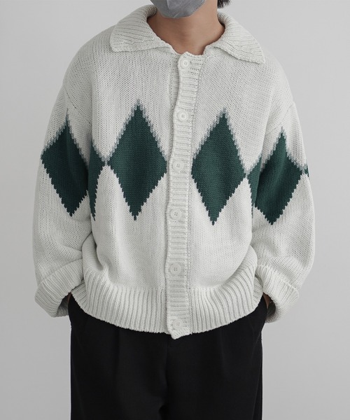 molk（モルク）の「【molk】アーガイル袖ロールアップカウチンニットカーディガン（カーディガン/ボレロ・メンズ・グリーン/ネイビー/ベージュ・XS/S/M）」の16枚目の写真
