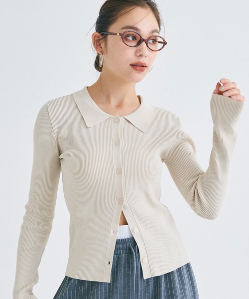 coca(coca)(コカ)の「リブニット ポロカラートップス(ニット/セーター・レディース・アイボリー/ブラック/カーキ/チャコール・M/L)」の2枚目の写真