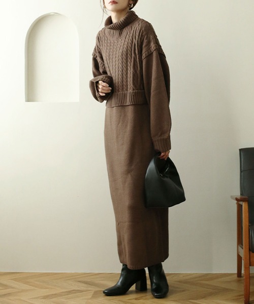 【セール】【NOAHL】レイヤード風ニットワンピース（ワンピース）｜NOAHL（ノアル） 5,880円