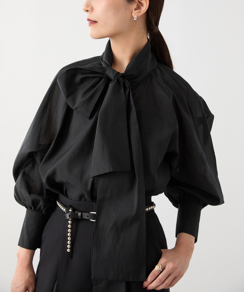 ヴェルメイユパーイエナ ブラウス セール】オーガンジーボウタイ