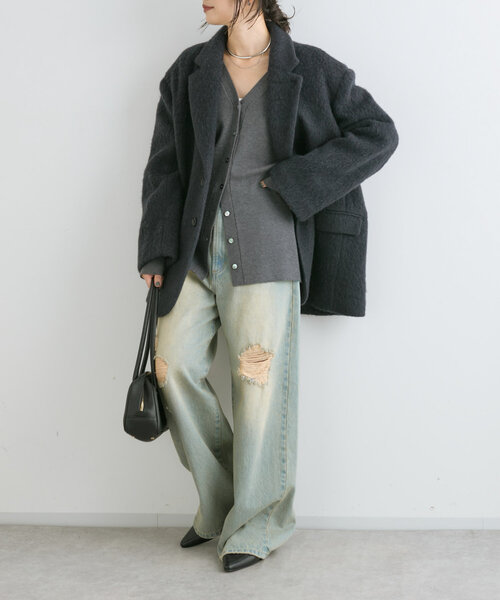 RIVE DROITE(リヴドロワ)の「【セットアップ対応】ルーズフィットソフトカーディガン(カーディガン/ボレロ・レディース・モカ/チャコールグレー・FREE)」の10枚目の写真