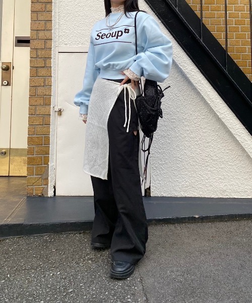 VIPセール!★TODS★ムーリネニットのスカート セール】【Seoup】レイヤードシアーニットラップスカート