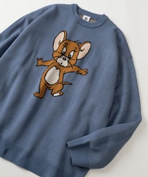 【TOM＆JERRY/トムとジェリー】4Type キャラクターコミカルイラスト ジャガード織デザイン クルーネックニット/ビッグシルエット