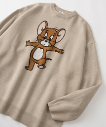 【TOM&JERRY/トムとジェリー】4Type キャラクターコミカルイラスト ジャガード織デザイン クルーネックニット/ビッグシルエット