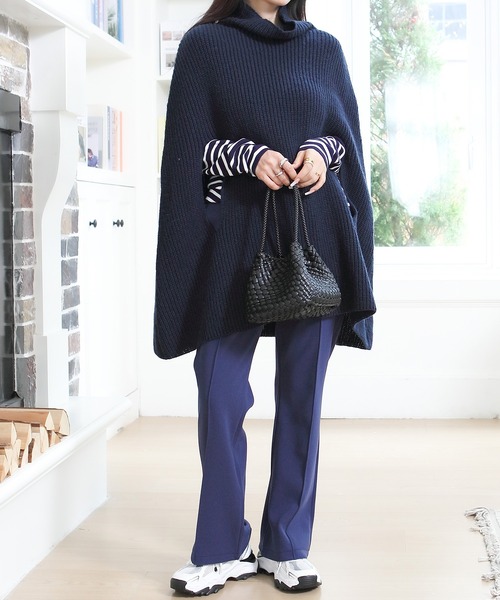 セール】タートルネックニットケープポンチョ（ポンチョ）｜by