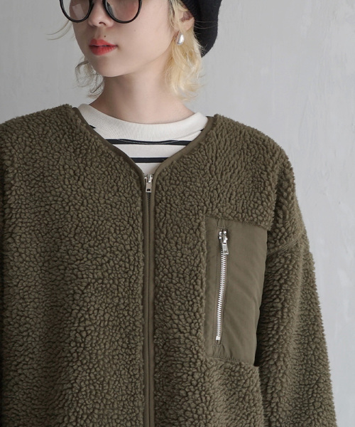 zootie（ズーティー）の「【着ぶくれしにくいgoodなバランス】Good-Balance ボアアウター［ロングコート］（ノーカラーコート・レディース・アイボリー/カーキ/ブラウン・フリー）」の17枚目の写真