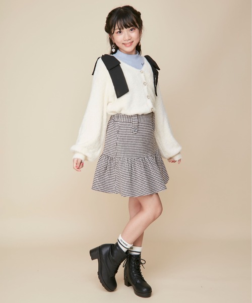 JENNI love(ジェニィラブ)の「【ウォッシャブル】肩リボンシャギーカーディガン(カーディガン/ボレロ・キッズ・ピンク/オフホワイト/グレー・130cm/140cm/150cm/160cm)」の4枚目の写真