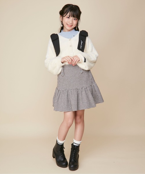 JENNI love(ジェニィラブ)の「【ウォッシャブル】肩リボンシャギーカーディガン(カーディガン/ボレロ・キッズ・ピンク/オフホワイト/グレー・130cm/140cm/150cm/160cm)」の6枚目の写真