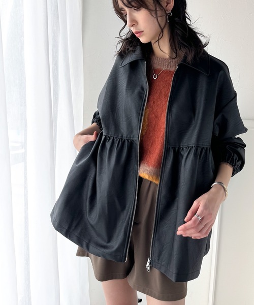 セール】体型カバーも叶う！フェミニンペプラム仕立てのフェイクレザー