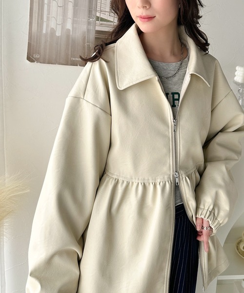 セール】体型カバーも叶う！フェミニンペプラム仕立てのフェイクレザー