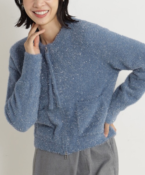 FOUND GOOD（ファウンドグッド）の「ラメシャギーニットZIPCD（カーディガン/ボレロ・レディース・グレー系2/ブラウン系3/ブラック/ブルー系5・L/M）」の4枚目の写真