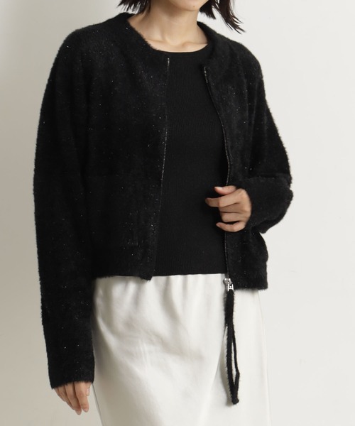 FOUND GOOD（ファウンドグッド）の「ラメシャギーニットZIPCD（カーディガン/ボレロ・レディース・グレー系2/ブラウン系3/ブラック/ブルー系5・L/M）」の2枚目の写真