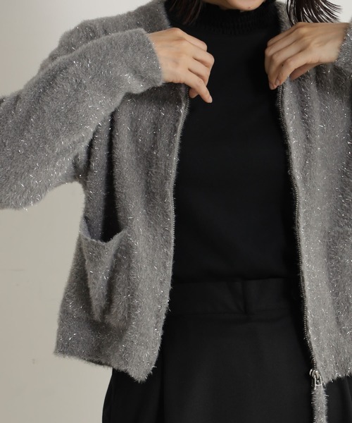 FOUND GOOD（ファウンドグッド）の「ラメシャギーニットZIPCD（カーディガン/ボレロ・レディース・グレー系2/ブラウン系3/ブラック/ブルー系5・L/M）」の17枚目の写真