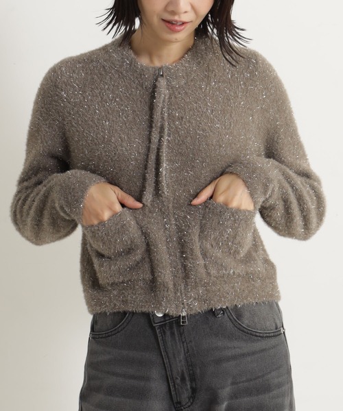 FOUND GOOD（ファウンドグッド）の「ラメシャギーニットZIPCD（カーディガン/ボレロ・レディース・グレー系2/ブラウン系3/ブラック/ブルー系5・L/M）」の8枚目の写真