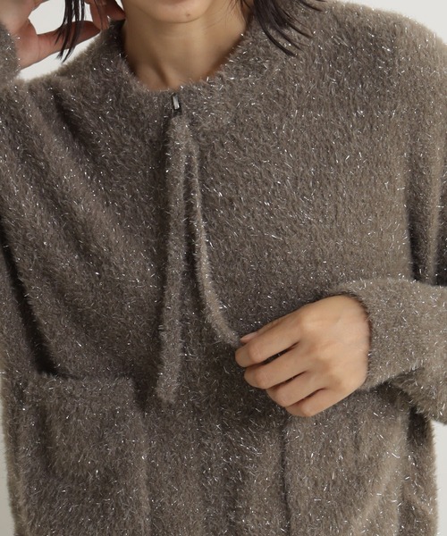 FOUND GOOD（ファウンドグッド）の「ラメシャギーニットZIPCD（カーディガン/ボレロ・レディース・グレー系2/ブラウン系3/ブラック/ブルー系5・L/M）」の10枚目の写真