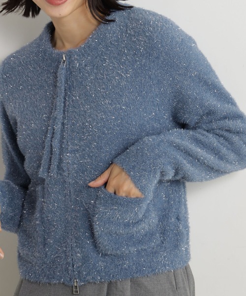 FOUND GOOD（ファウンドグッド）の「ラメシャギーニットZIPCD（カーディガン/ボレロ・レディース・グレー系2/ブラウン系3/ブラック/ブルー系5・L/M）」の5枚目の写真