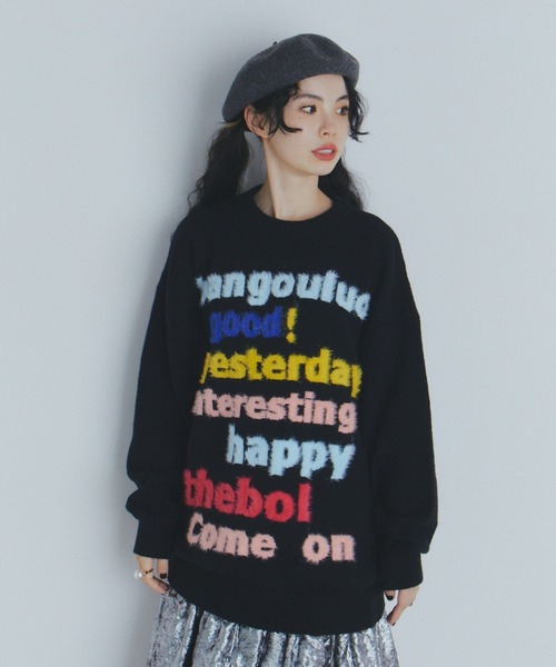 manana suerte（マニャーナスエルテ）の「マルチカラーロゴニット（ニット/セーター・レディース・ブラック/ホワイト・FREE）」の8枚目の写真