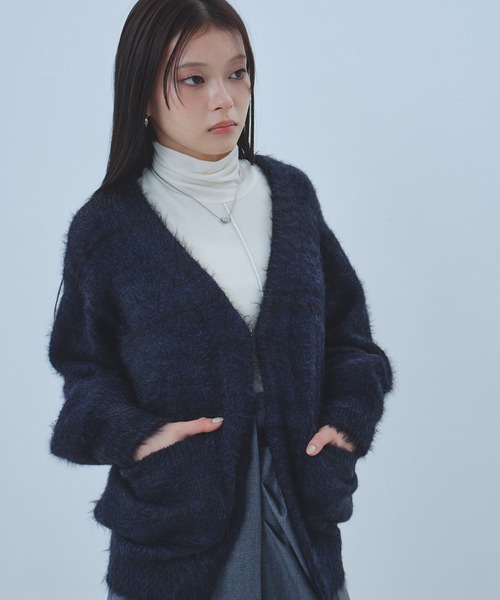 モンクレール　ウール/カシミヤ／モヘア ゆったり　カーディガン　ネイビー セール】【残りわずか！】シャギーモヘアカーディガン｜保温/冬服