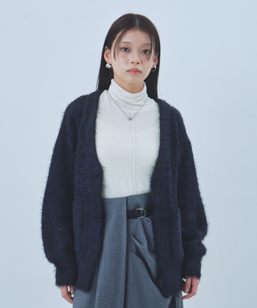 UNITED TOKYO（ユナイテッドトウキョウ）の「シャギーモヘアカーディガン｜保温/春服（カーディガン/ボレロ・レディース・ピンク/グリーン/ブラック・FREE）」の6枚目の写真