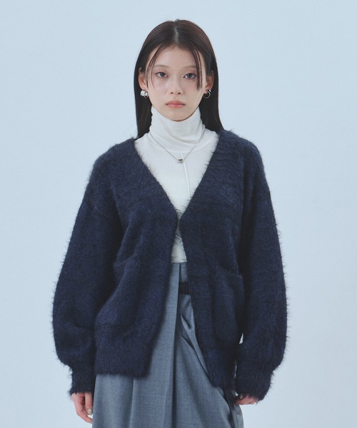 UNITED TOKYO（ユナイテッドトウキョウ）の「シャギーモヘアカーディガン｜保温/春服（カーディガン/ボレロ・レディース・ピンク/グリーン/ブラック・FREE）」の7枚目の写真