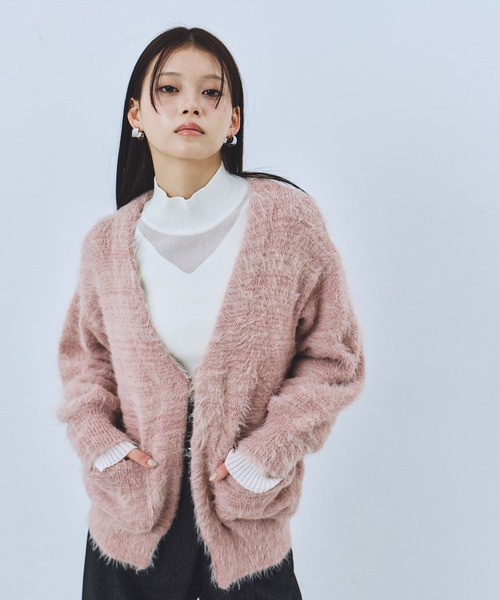 UNITED TOKYO（ユナイテッドトウキョウ）の「シャギーモヘアカーディガン｜保温/春服（カーディガン/ボレロ・レディース・ピンク/グリーン/ブラック・FREE）」の12枚目の写真