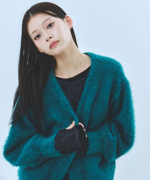 UNITED TOKYO（ユナイテッドトウキョウ）の「シャギーモヘアカーディガン｜保温/春服（カーディガン/ボレロ・レディース・ピンク/グリーン/ブラック・FREE）」の21枚目の写真