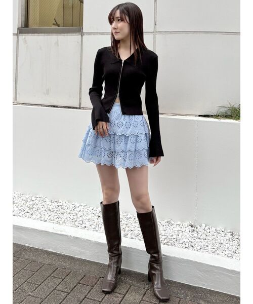 MERCURYDUO（マーキュリーデュオ）の「ダブルZIP襟付きリブニット（カーディガン/ボレロ・レディース・ライトブルー/ブラック/オフホワイト・FREE）」の17枚目の写真