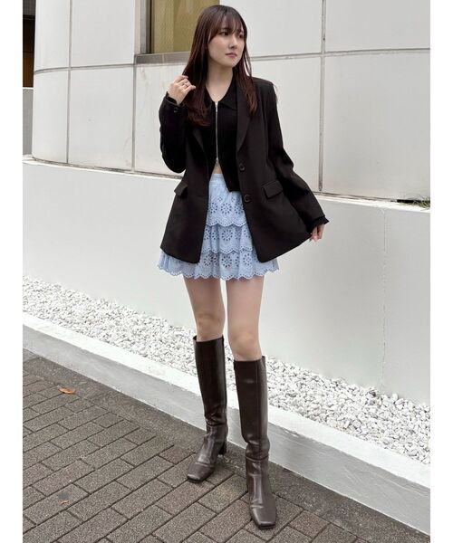 MERCURYDUO（マーキュリーデュオ）の「ダブルZIP襟付きリブニット（カーディガン/ボレロ・レディース・ライトブルー/ブラック/オフホワイト・FREE）」の21枚目の写真