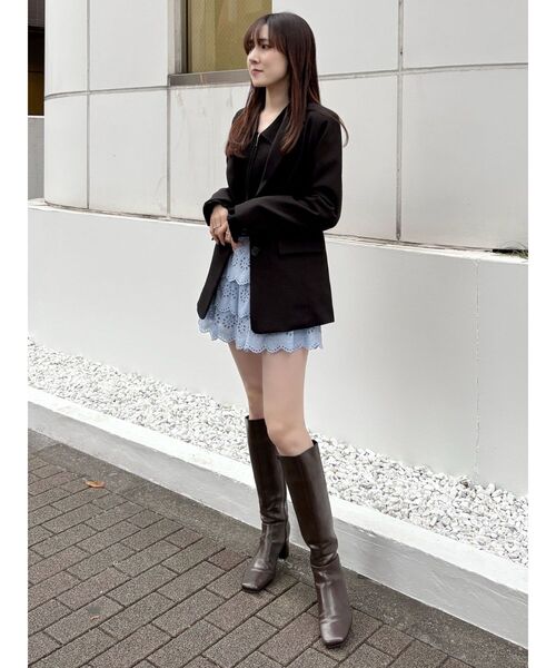 MERCURYDUO（マーキュリーデュオ）の「ダブルZIP襟付きリブニット（カーディガン/ボレロ・レディース・ライトブルー/ブラック/オフホワイト・FREE）」の22枚目の写真