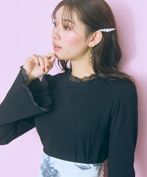 marun(マルン)の「<大きいサイズ>チュールドッキングフレアトップス marun(Tシャツ/カットソー・レディース・ピンク/オフホワイト/ブラック・L/LL/3L/4L/5L)」の3枚目の写真