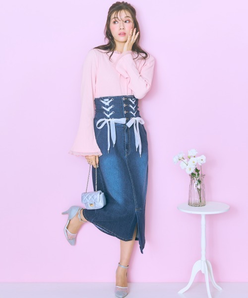 marun(マルン)の「<大きいサイズ>チュールドッキングフレアトップス marun(Tシャツ/カットソー・レディース・ピンク/オフホワイト/ブラック・L/LL/3L/4L/5L)」の4枚目の写真