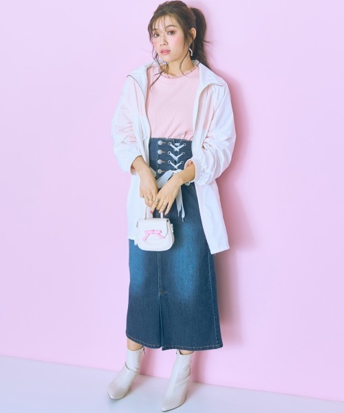 marun(マルン)の「<大きいサイズ>チュールドッキングフレアトップス marun(Tシャツ/カットソー・レディース・ピンク/オフホワイト/ブラック・L/LL/3L/4L/5L)」の7枚目の写真