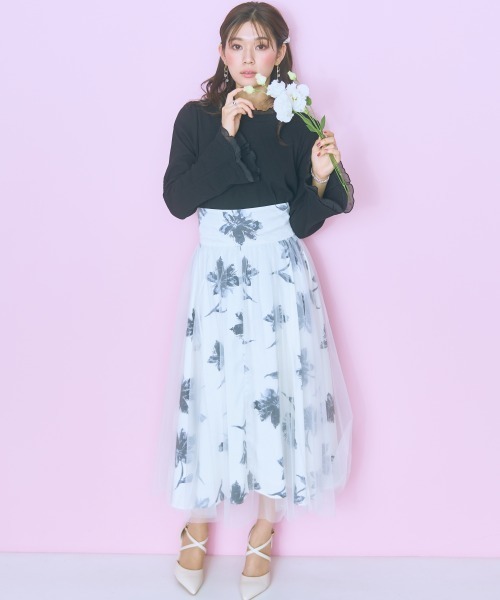 marun(マルン)の「<大きいサイズ>チュールドッキングフレアトップス marun(Tシャツ/カットソー・レディース・ピンク/オフホワイト/ブラック・L/LL/3L/4L/5L)」の6枚目の写真